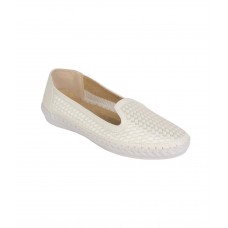 Estatos PU White Coloured Broad Toe Flat Loafers 