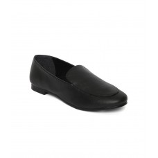 Estatos Broad Toe Black Comfortable Flat Slip On Loafers for Women	