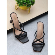 Estatos Kitten Heels Crossed Strap Black Sandals for Women (P29V104)