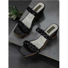 Estatos Platform Heels Black Sandals for Women (P32V104)