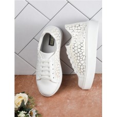 Estatos Broad Toe Comfortable White Shoes for Women