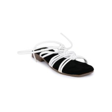 Estatos Rexine Material Flat Heel Black & White Women Sandals (P35V1104)