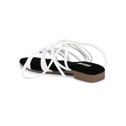 Estatos Rexine Material Flat Heel Black & White Women Sandals (P35V1104)