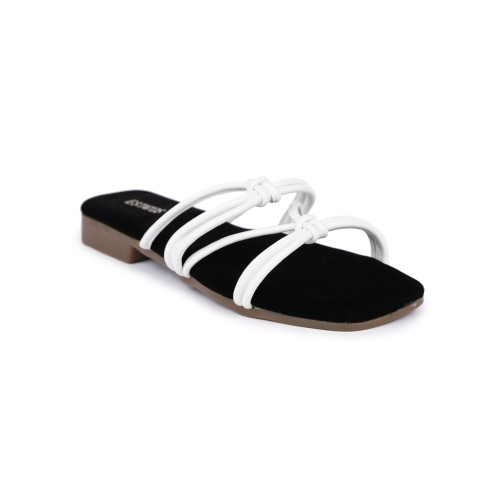 Estatos PU Material Flat Heel Black & White Women Sandals (P37V1104)