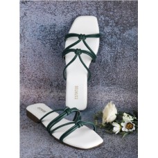 Estatos PU Material Flat Heel Green Women Slippers (P40V1104)
