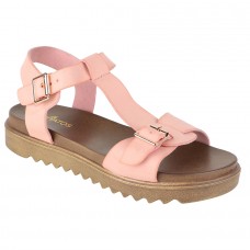 Estatos Faux Leather Open Toe T Strap Buckle Closure Brown Platform Heel  Baby Pink Sandals for Women