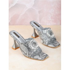 Estatos PU Pointed Heeled Silver Color Sandals for Women