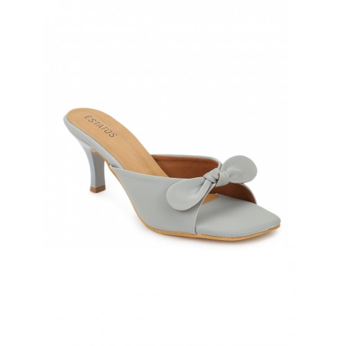 Estatos Synthetic Leather Pointed Heeled Grey Sandals